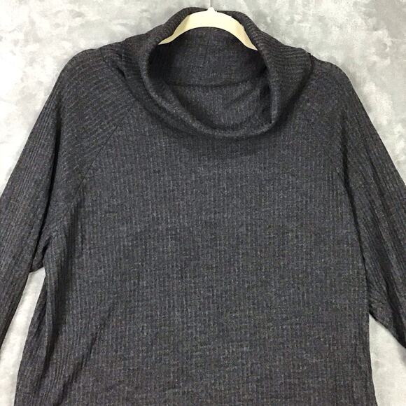 Bobeau Womens Medium Top Dark Gray Charcoal Waffle Knit Cowl Neck Long Sleeve - Picture 5 of 10